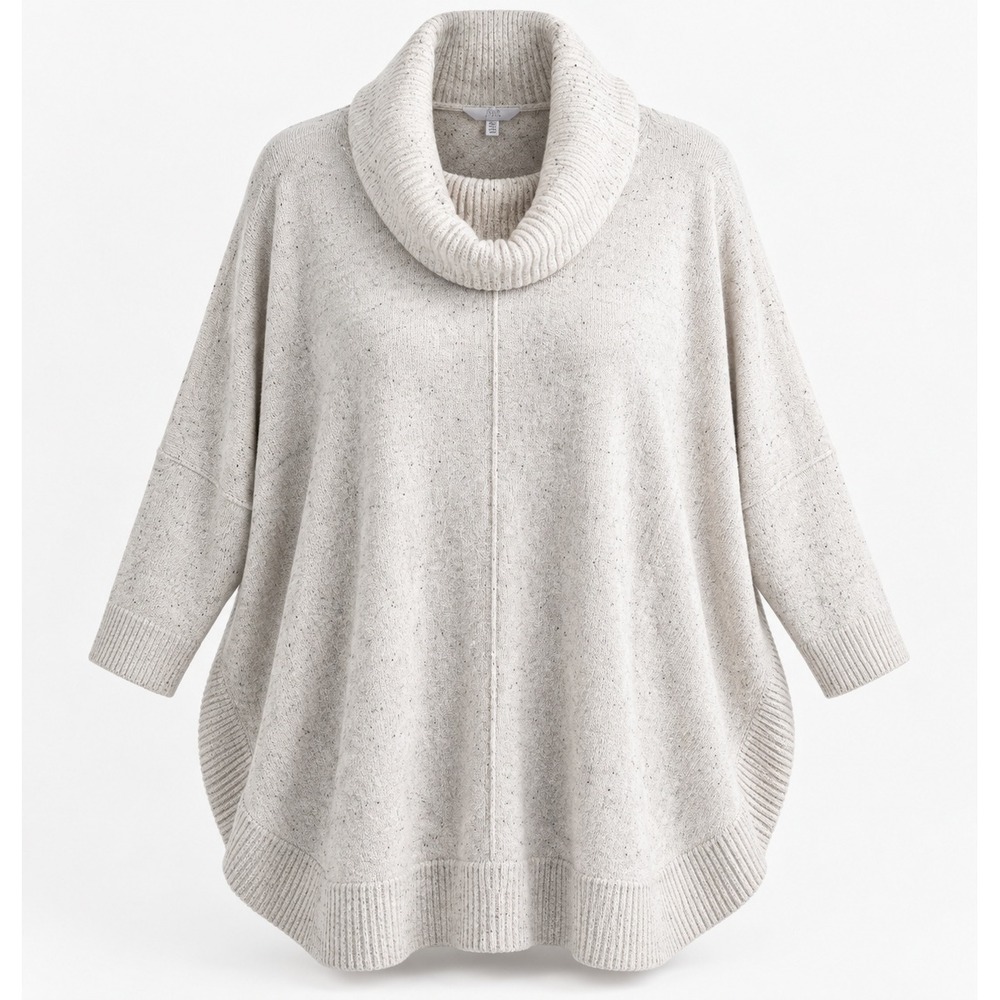 Womens 3XL White Marled Cowl Neck Oversized Poncho Sweater 22